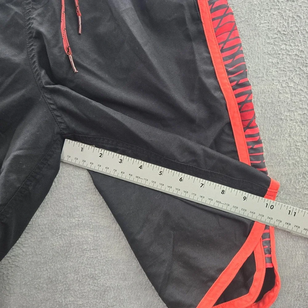 Nike Men Swimwear Large Black Red‎ Striped Swim Trunks Swoosh Logo Drawstring